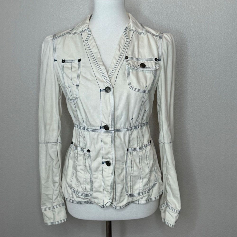 Marc Jacobs Cream Jean-Style Jacket with Dark Contrast Stitching